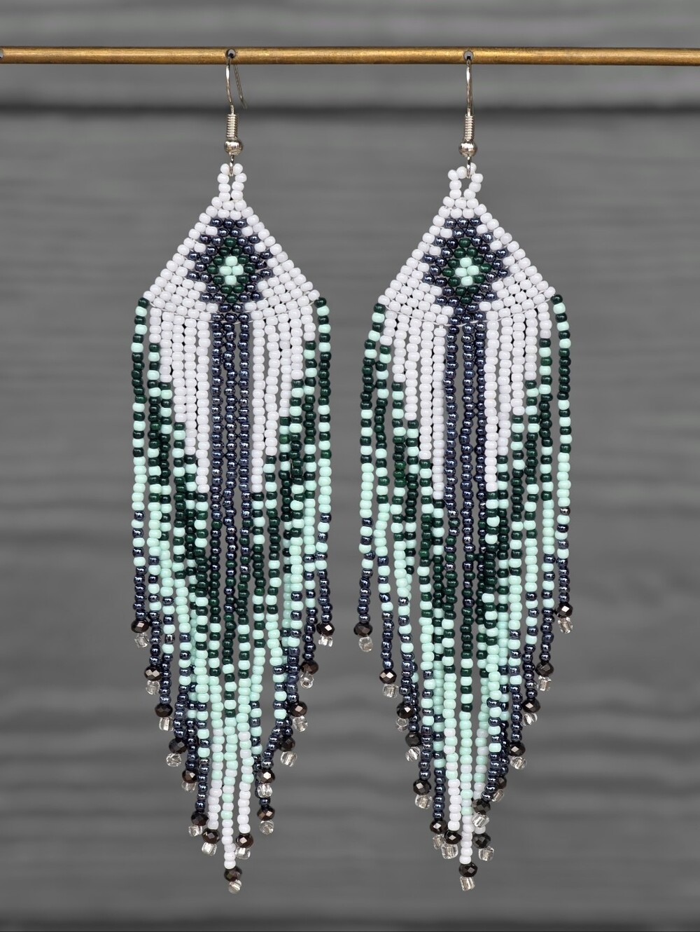 Zia Beaded Earrings Boho Fringe Southwestern Handmade Jewelry Green